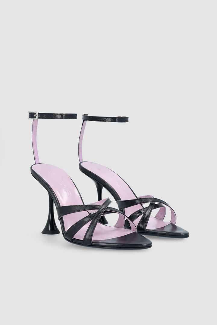 Juliette Black Creased Leather Sandal