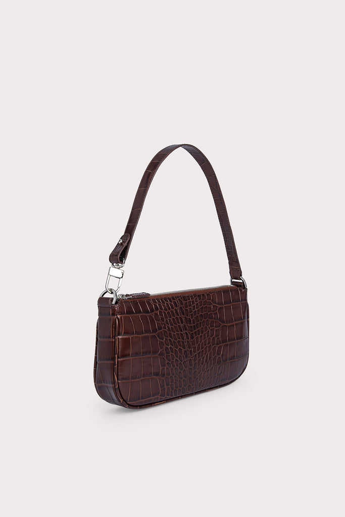 BY FAR Mini Croco Embossed Leather Bag - Nutella