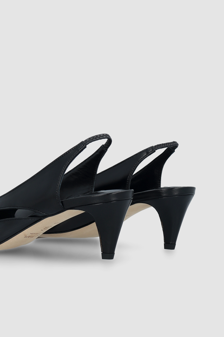 Runa Black Creased Calf Leather Slingback Pump