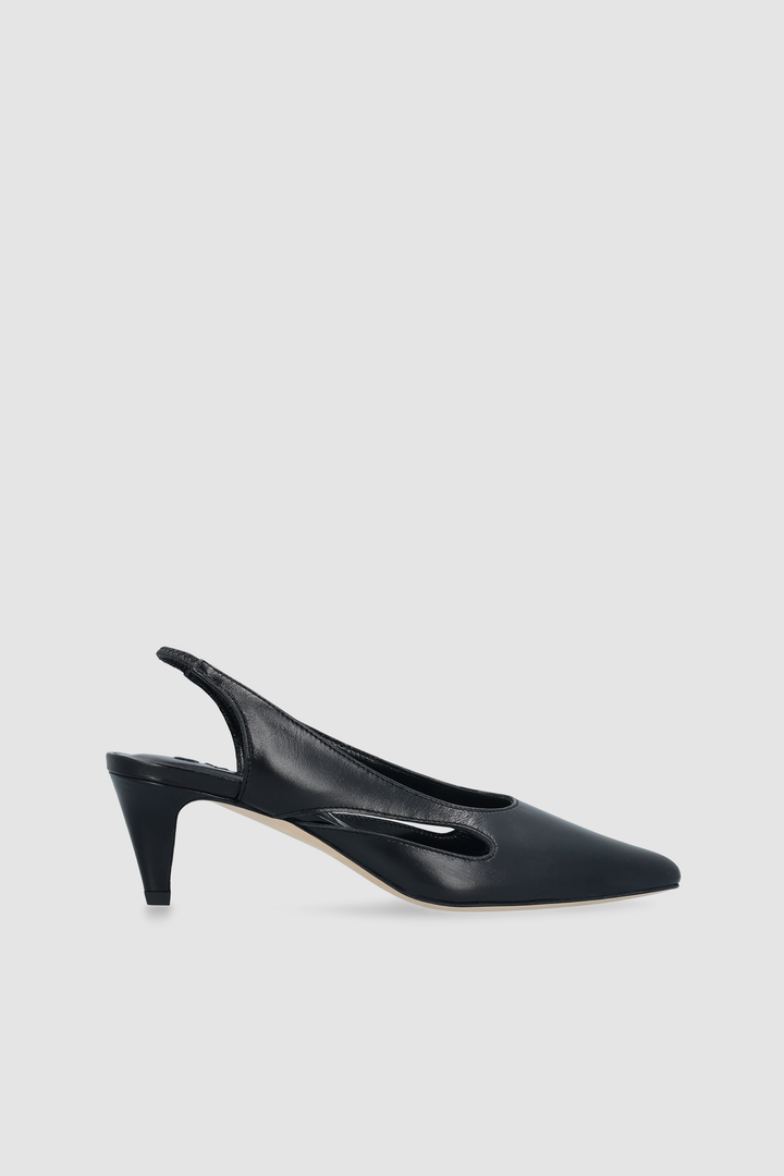 Runa Black Creased Calf Leather Slingback Pump