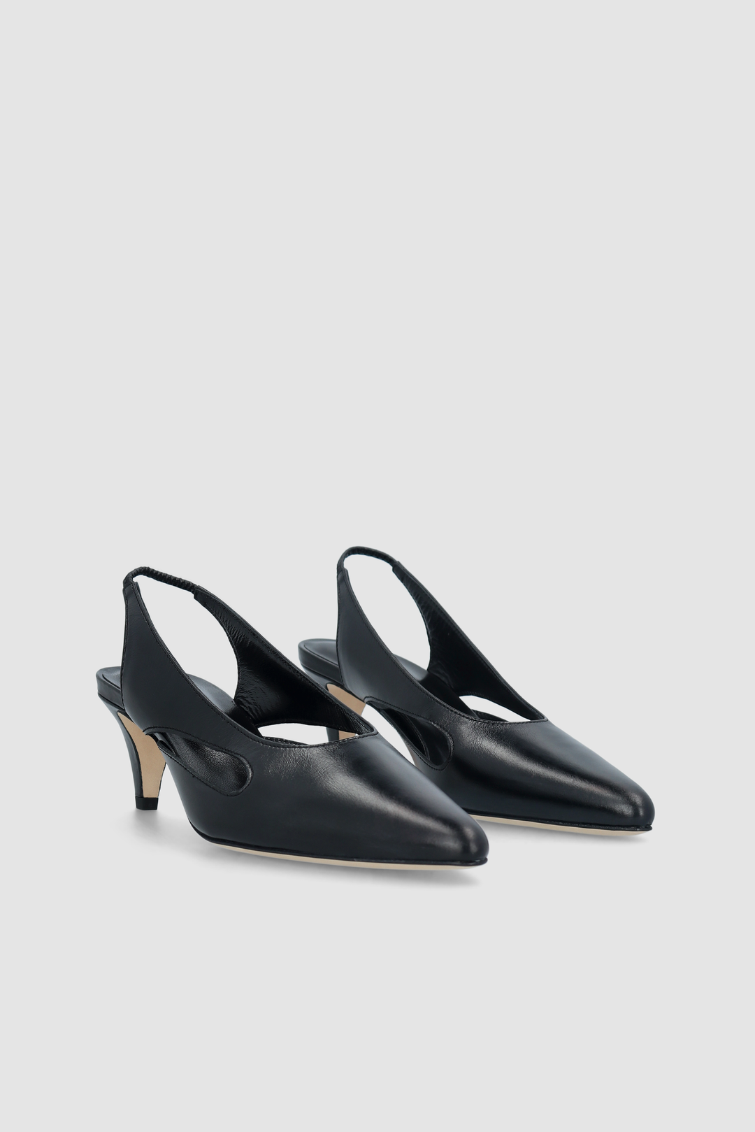 Runa Black Creased Calf Leather Slingback Pump