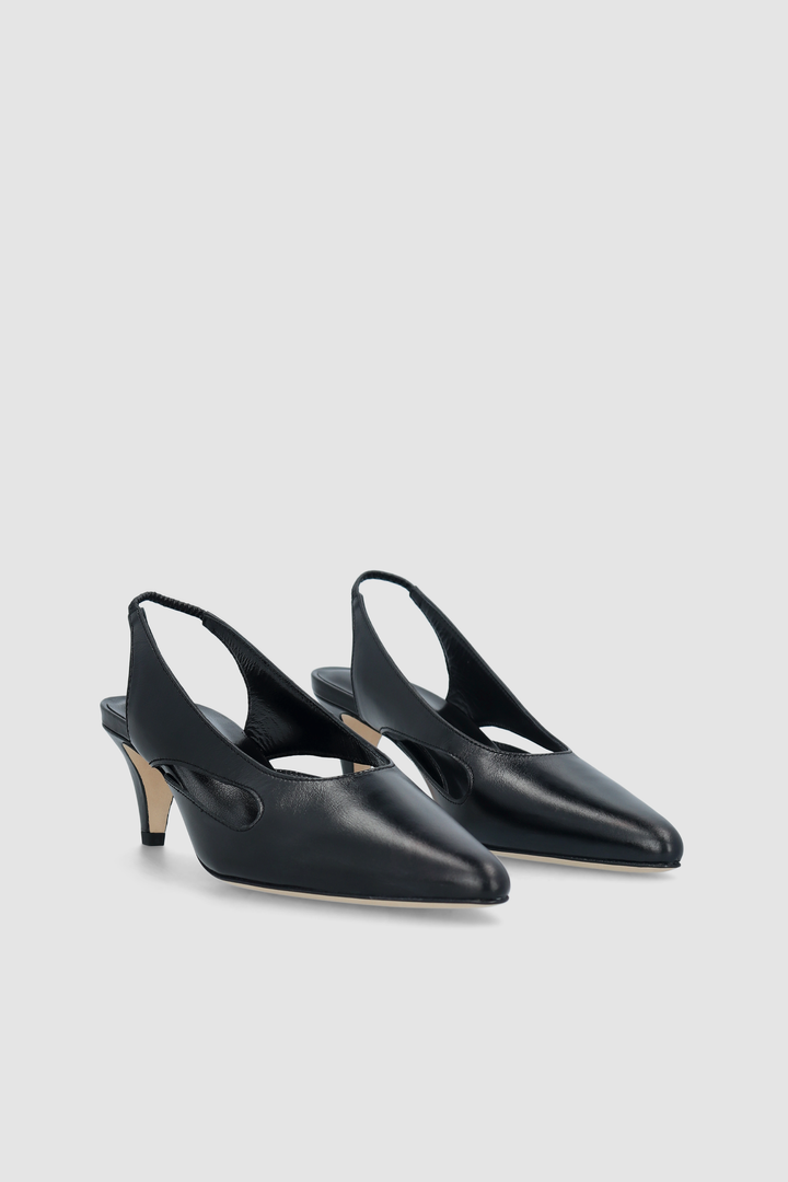 Runa Black Creased Calf Leather Slingback Pump