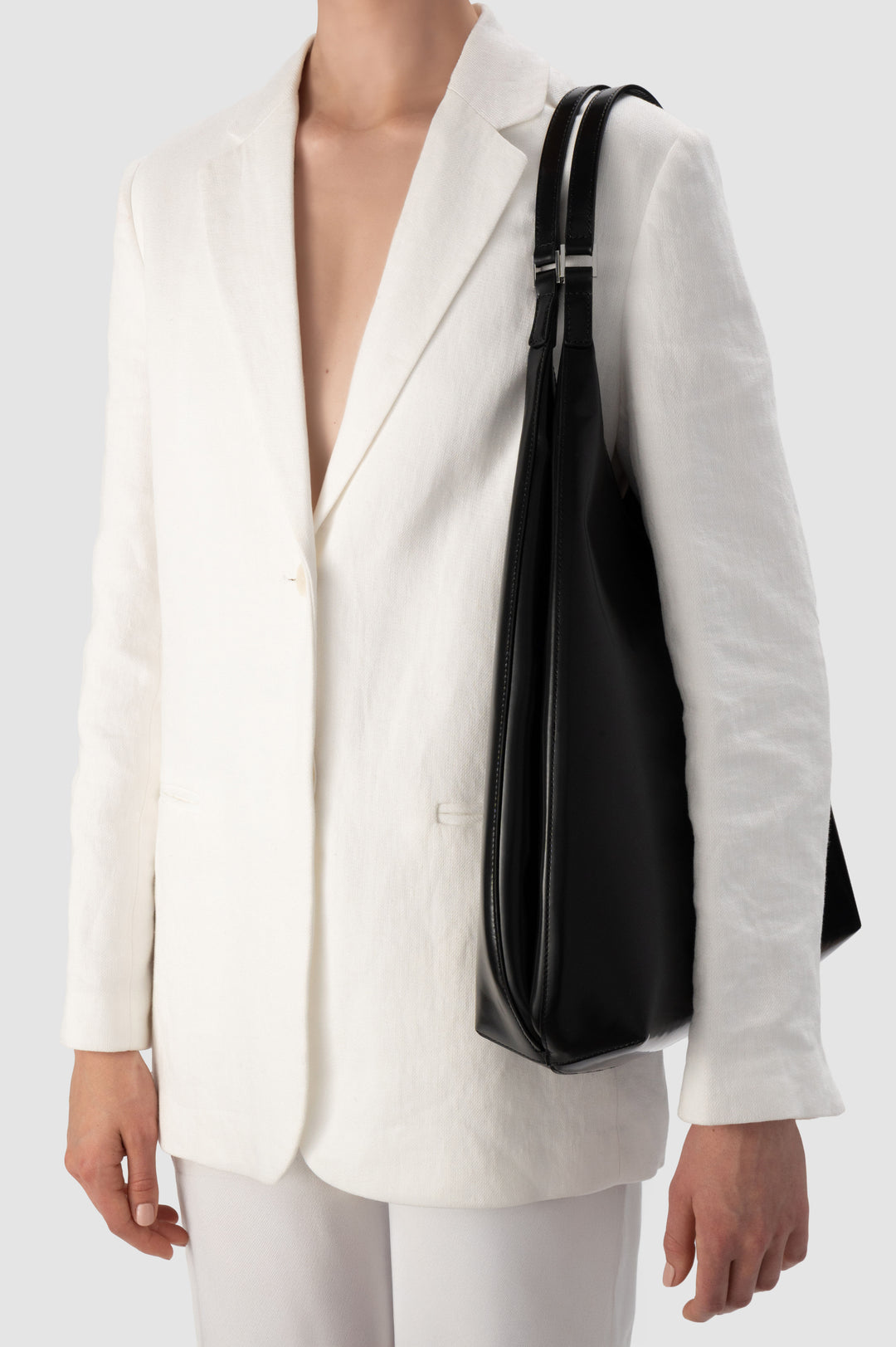 Amber Folio Black Semi Patent Leather Shoulder Bag