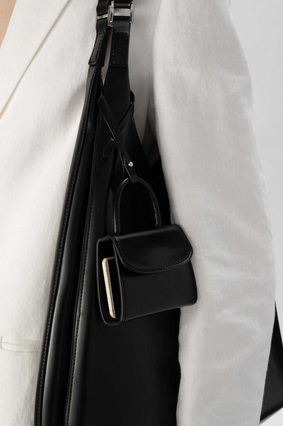 Amber Folio Black Semi Patent Leather Shoulder Bag