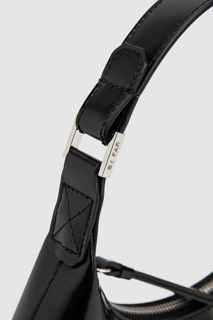Amberette Black Semi Patent Leather Top-Handle Bag