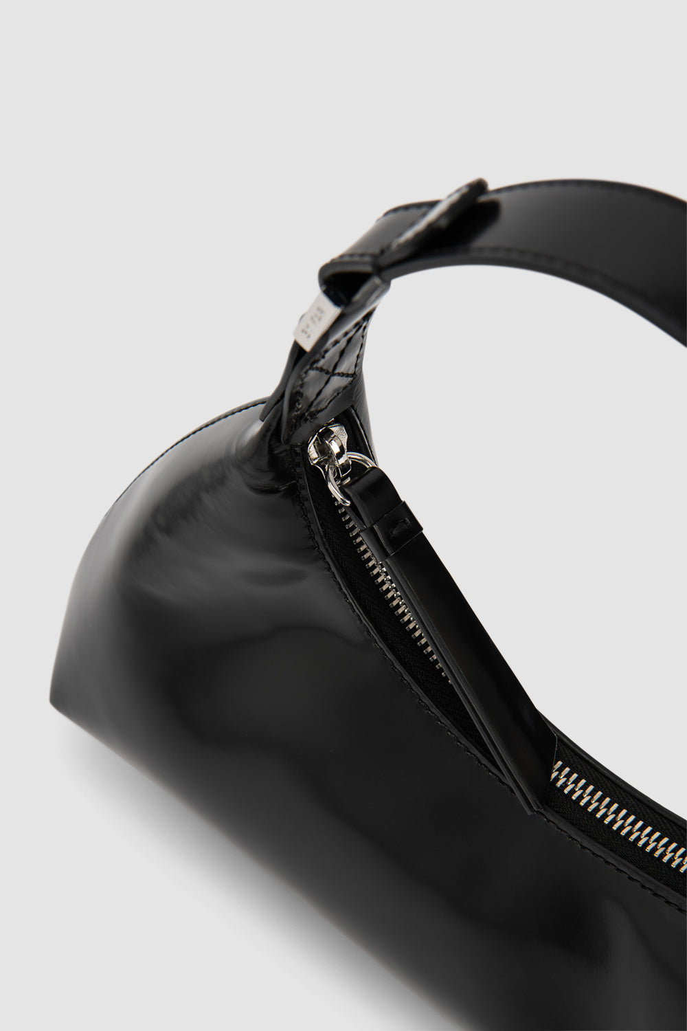 Amberette Black Semi Patent Leather Top-Handle Bag