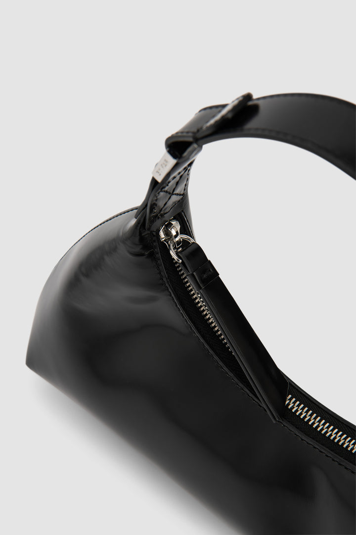 Amberette Black Semi Patent Leather Top-Handle Bag