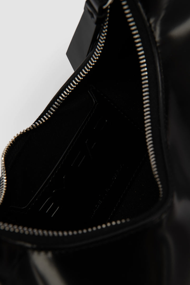 Amberette Black Semi Patent Leather Top-Handle Bag