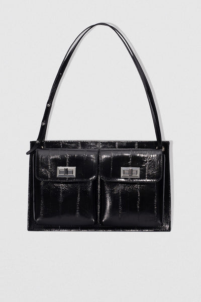 【INCHANT ME】Billy Leather Square Shoulder Bag BILLYTOTE_BlackEelEmbossedLeat