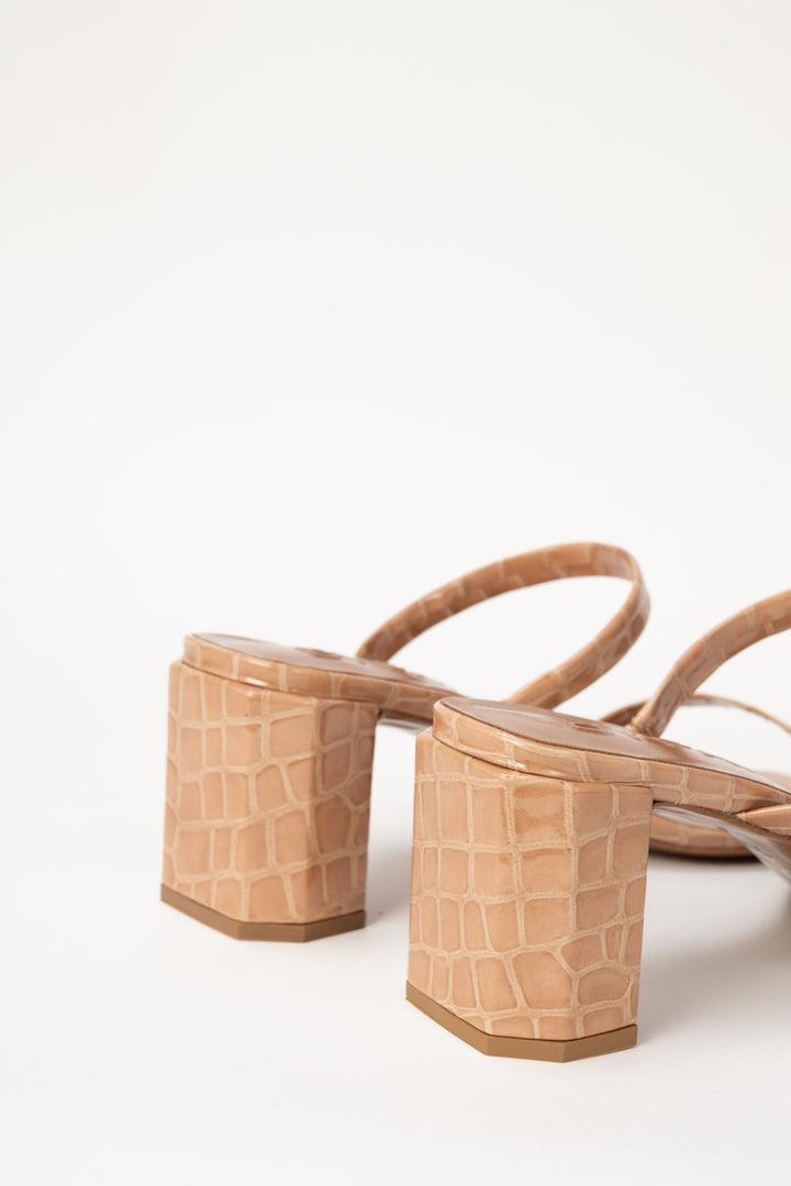 Tanya Light Tan Croco Embossed Leather Slip-On Mule