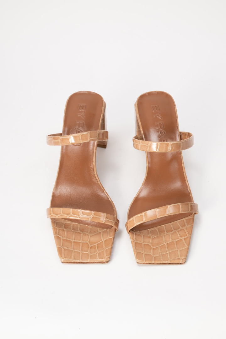 Tanya Light Tan Croco Embossed Leather Slip-On Mule