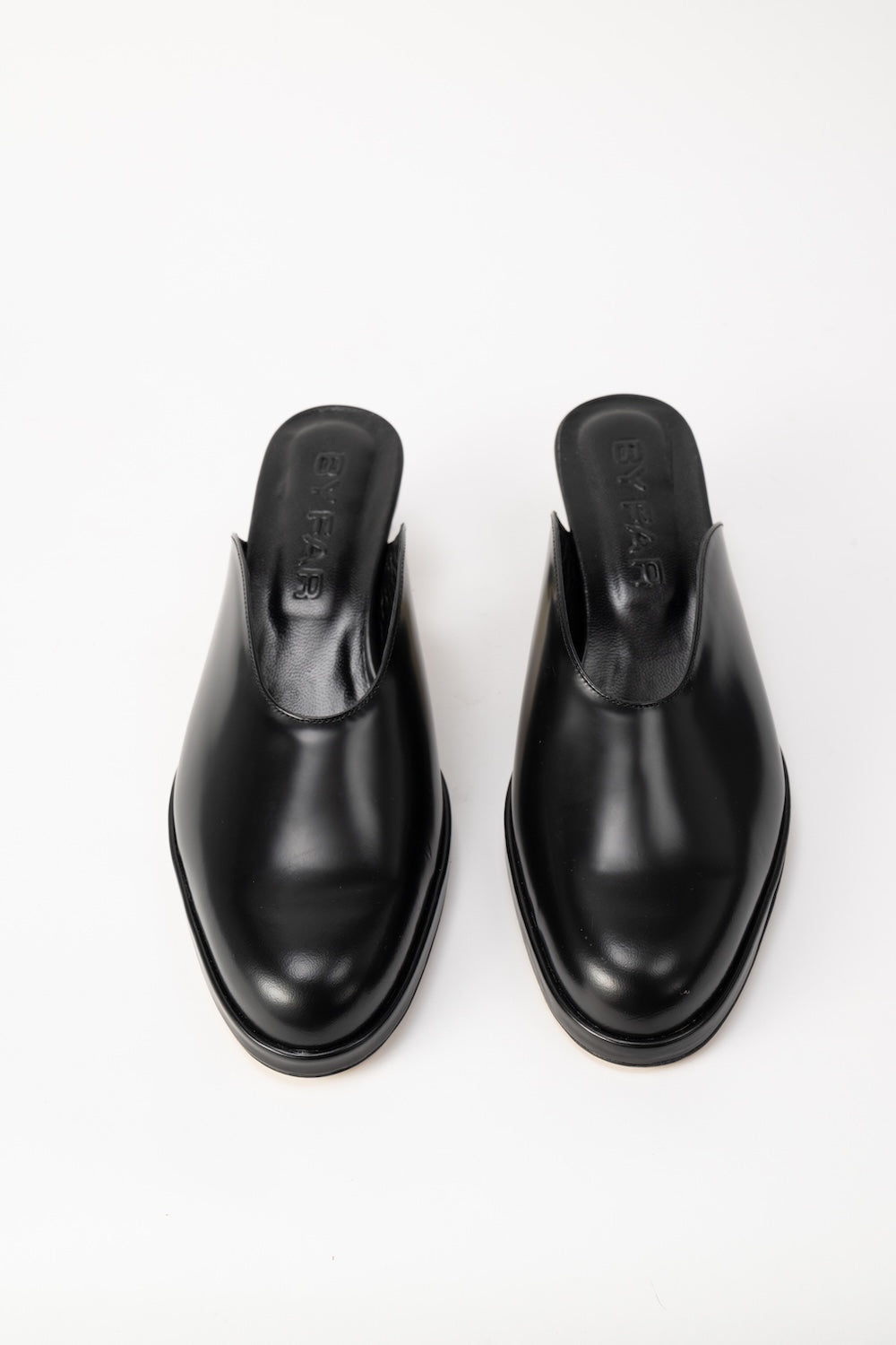 Babylady Black Semi Patent Leather Slip-On Mule