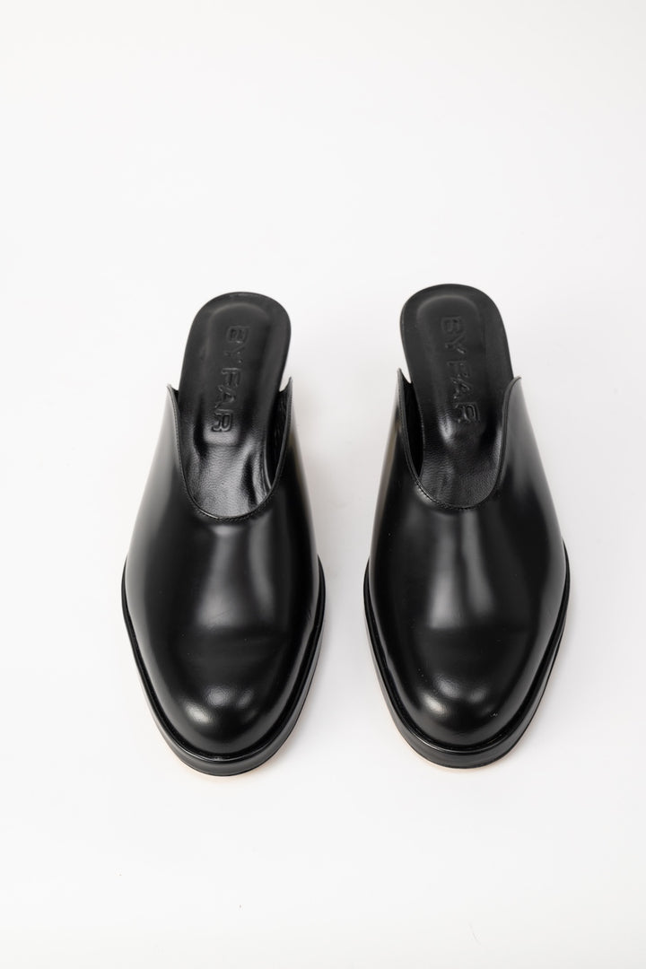 Babylady Black Semi Patent Leather Slip-On Mule