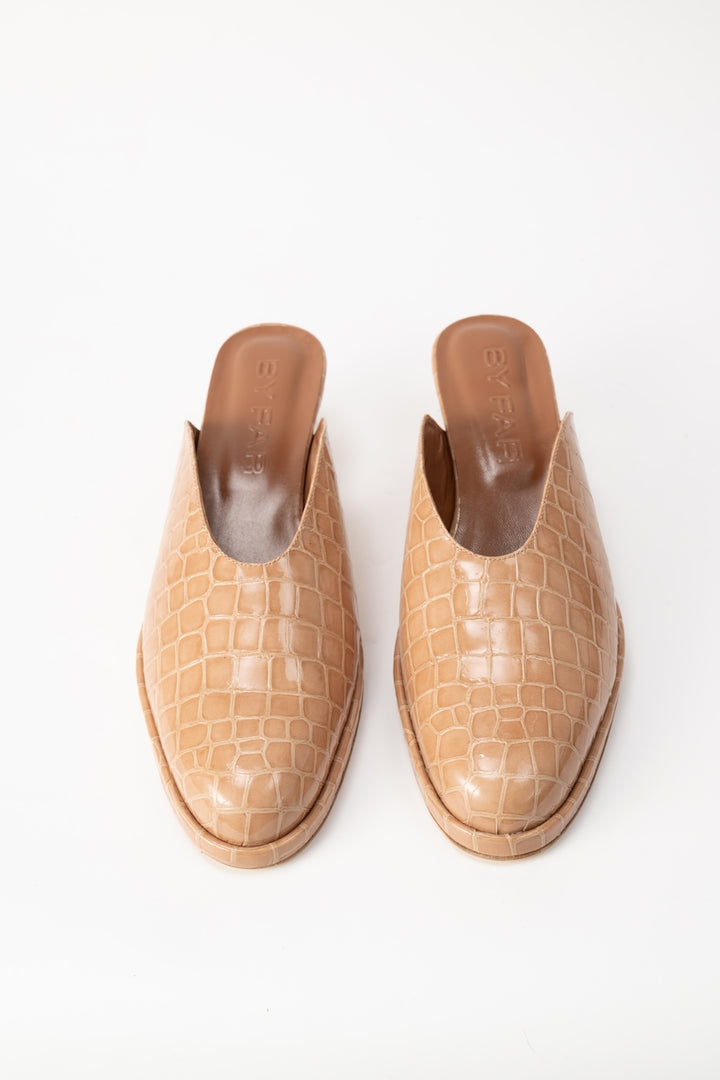 Babylady Light Tan Croco Embossed Leather Slip-On Mule
