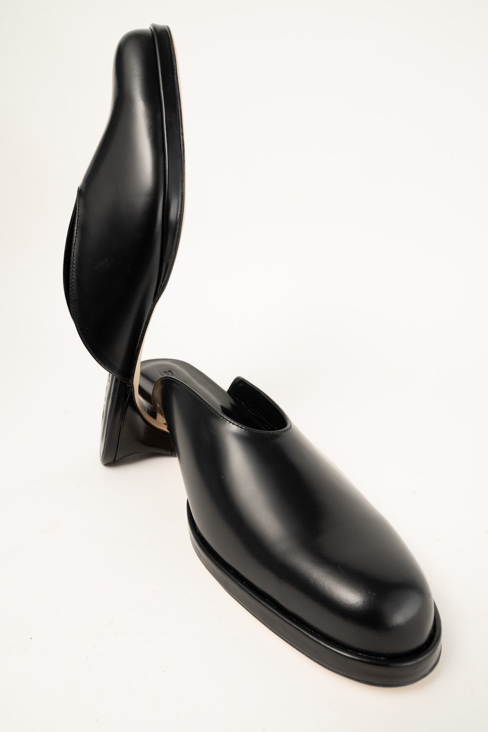 Babylady Black Semi Patent Leather Slip-On Mule