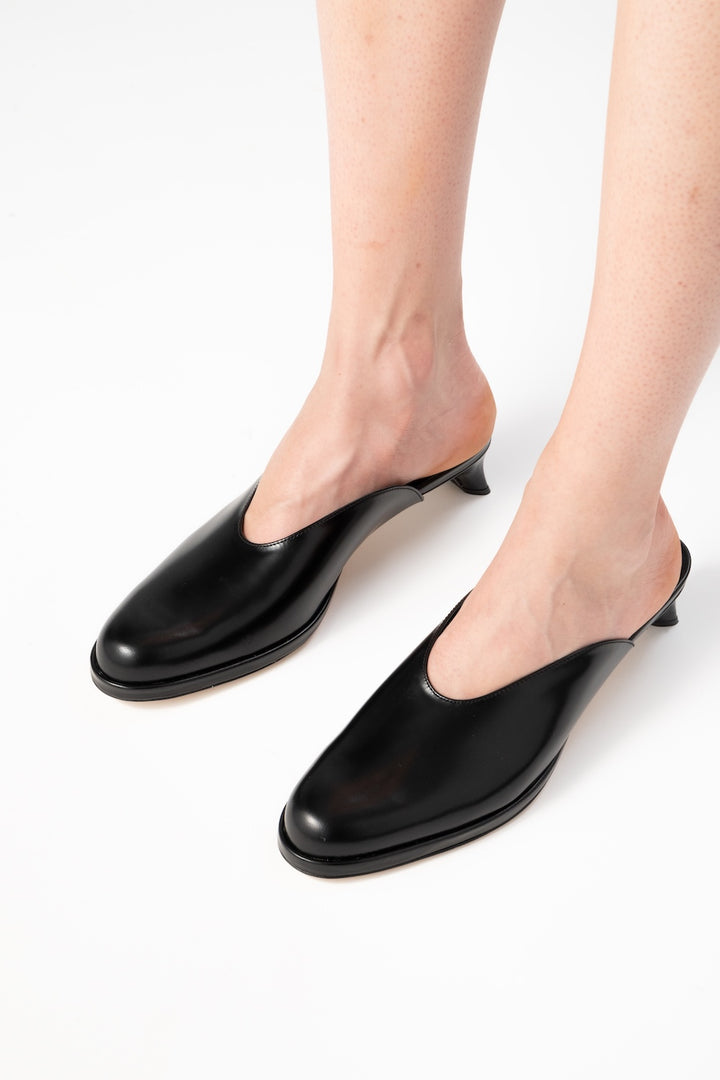 Babylady Black Semi Patent Leather Slip-On Mule