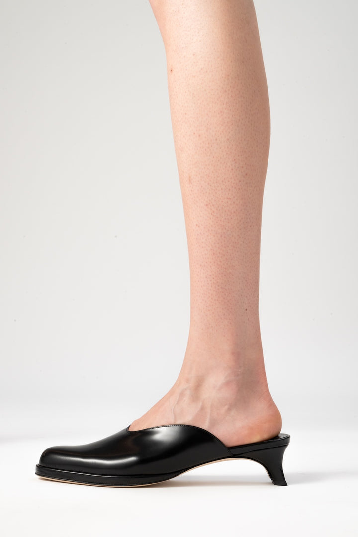 Babylady Black Semi Patent Leather Slip-On Mule