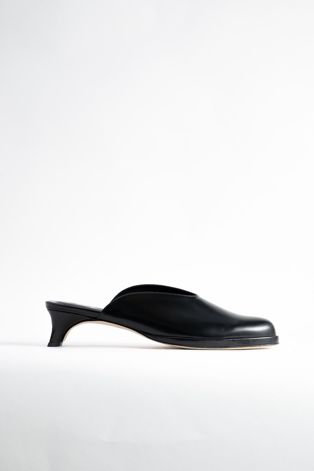 Babylady Black Semi Patent Leather Slip-On Mule
