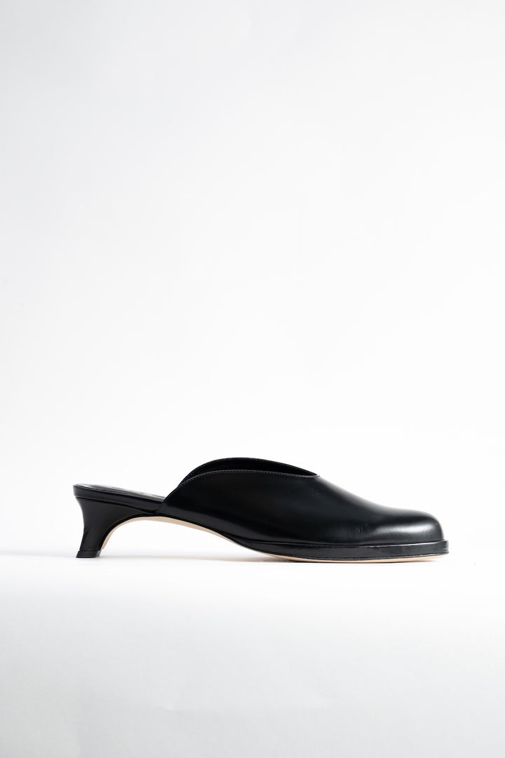 Babylady Black Semi Patent Leather Slip-On Mule