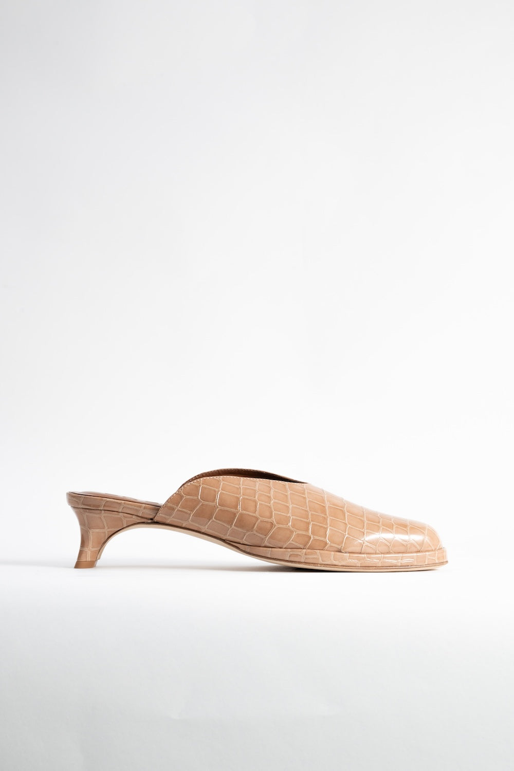 Babylady Light Tan Croco Embossed Leather Slip-On Mule