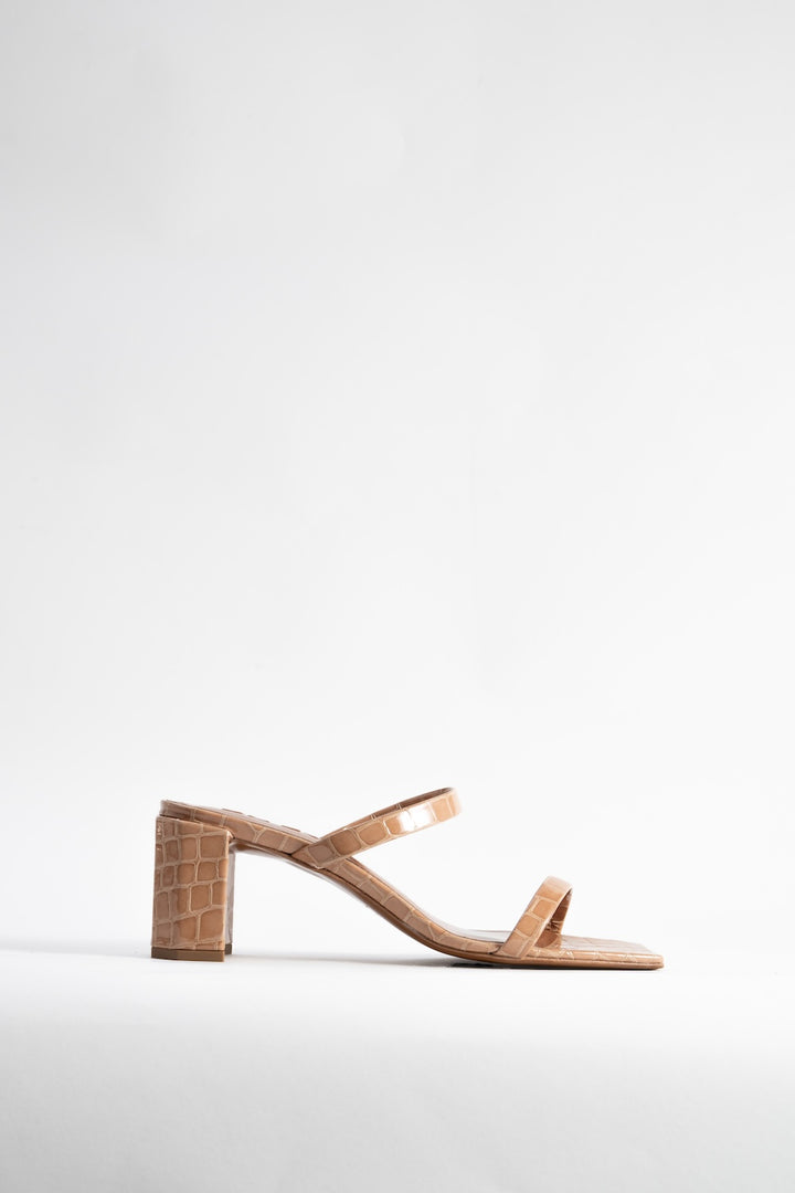 Tanya Light Tan Croco Embossed Leather Slip-On Mule