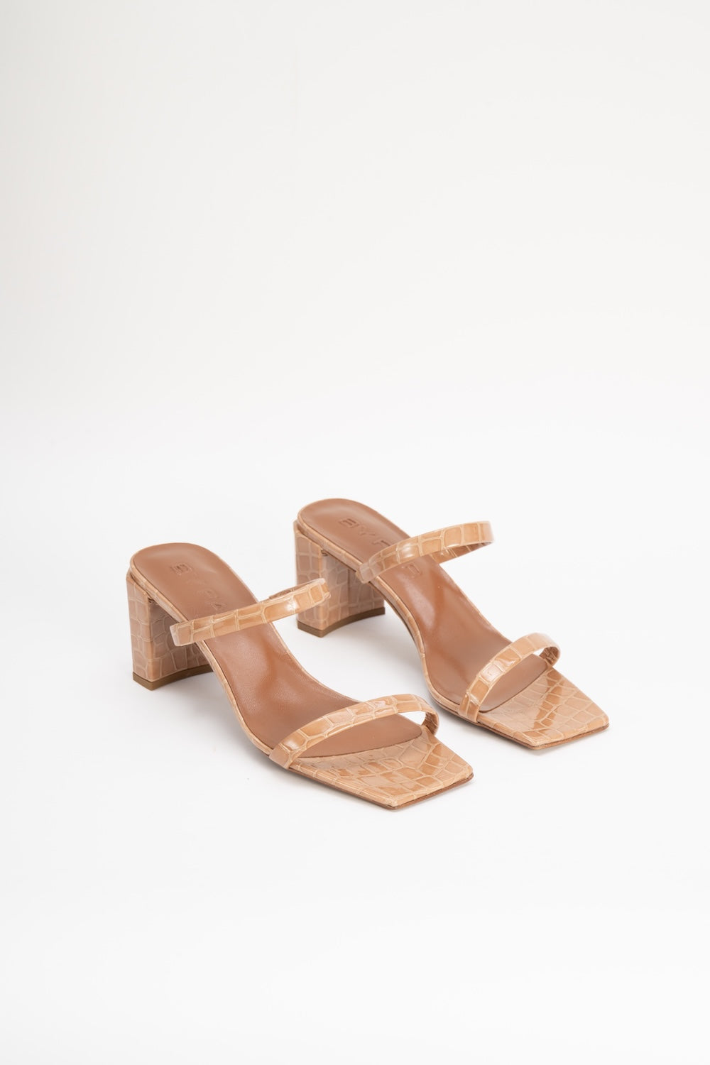Tanya Light Tan Croco Embossed Leather Slip-On Mule