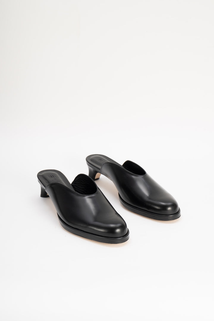 Babylady Black Semi Patent Leather Slip-On Mule