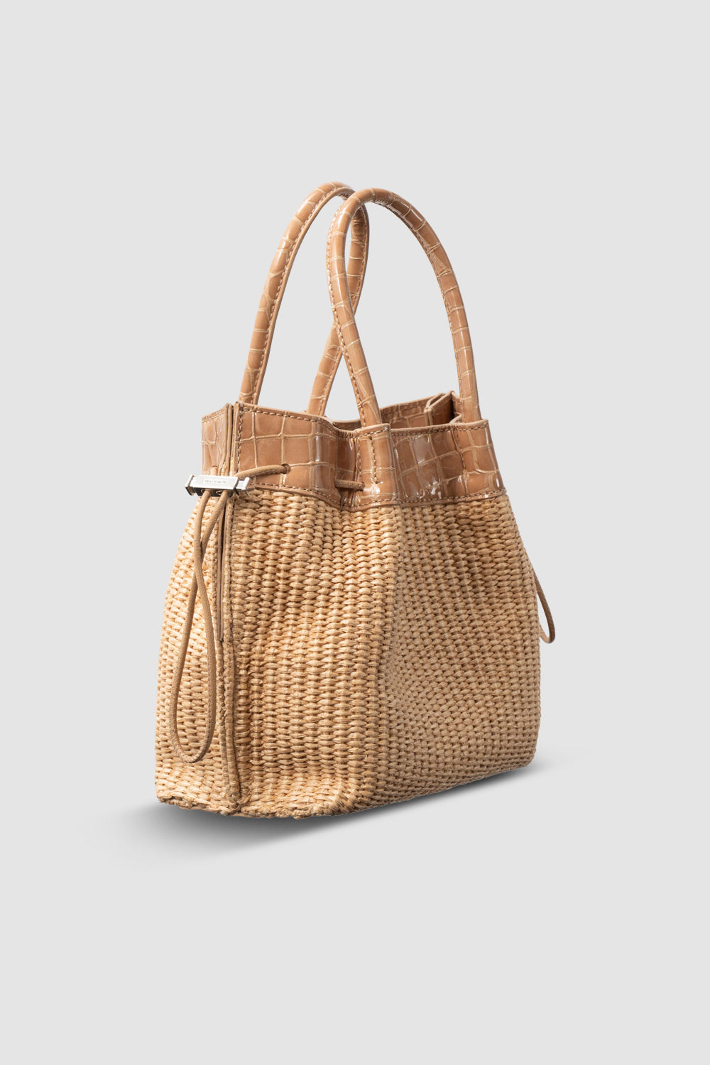 Baby Kayla Natural Raffia and Croco Embossed Leather Top-Handle Bag