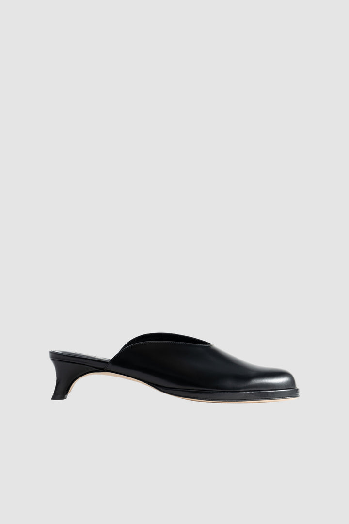 Babylady Black Semi Patent Leather Slip-On Mule