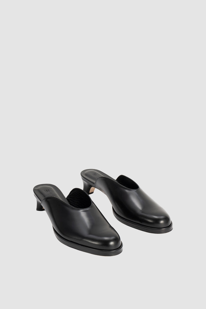 Babylady Black Semi Patent Leather Slip-On Mule