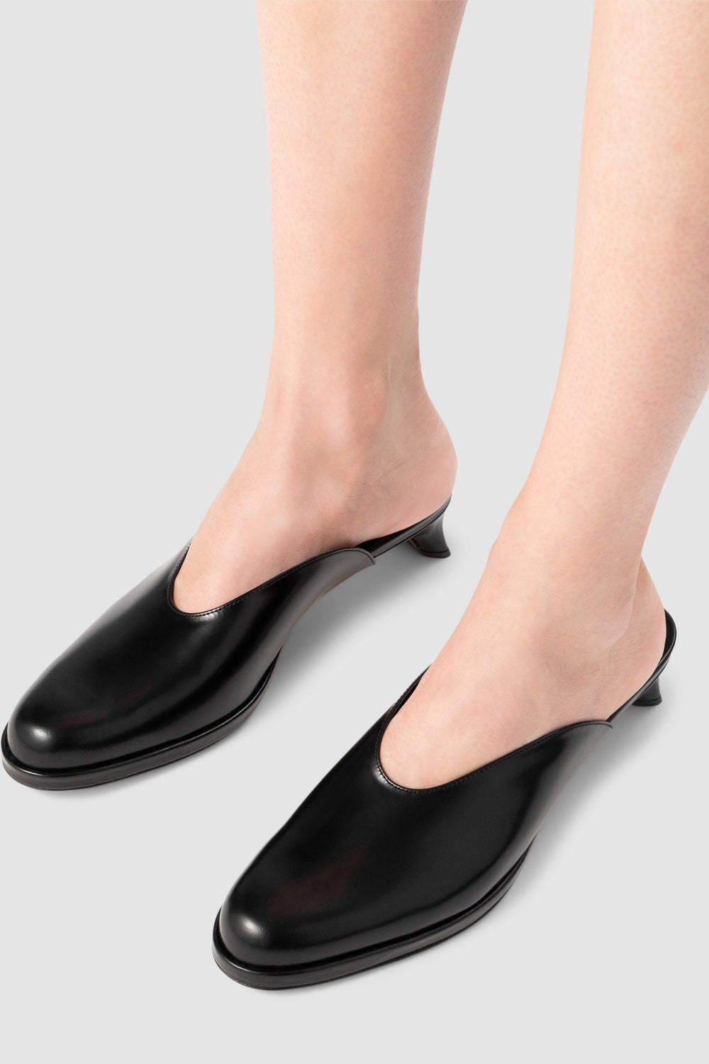Babylady Black Semi Patent Leather Slip-On Mule