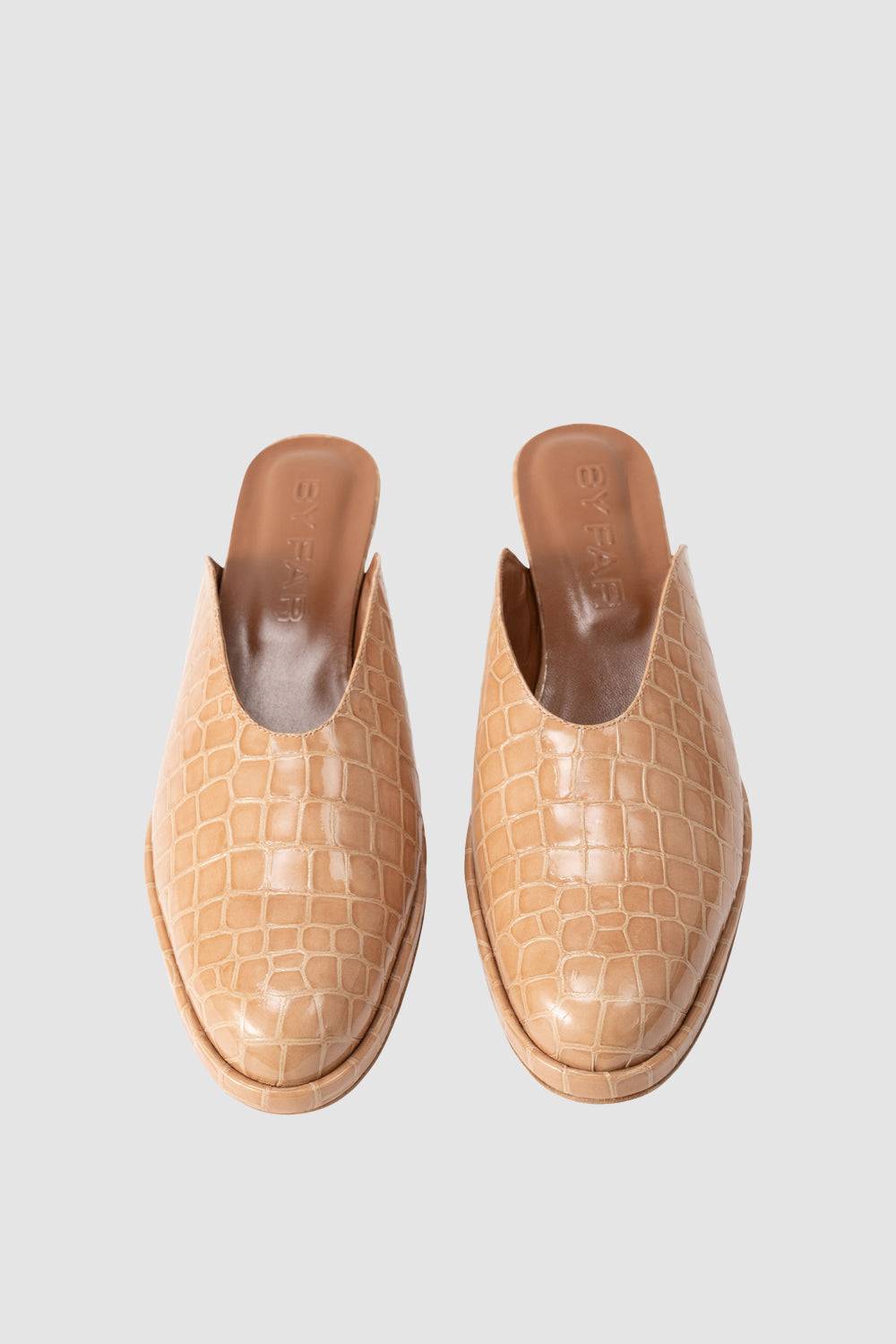 Babylady Light Tan Croco Embossed Leather Slip-On Mule