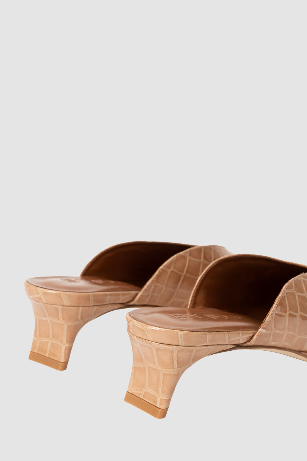 Babylady Light Tan Croco Embossed Leather Slip-On Mule