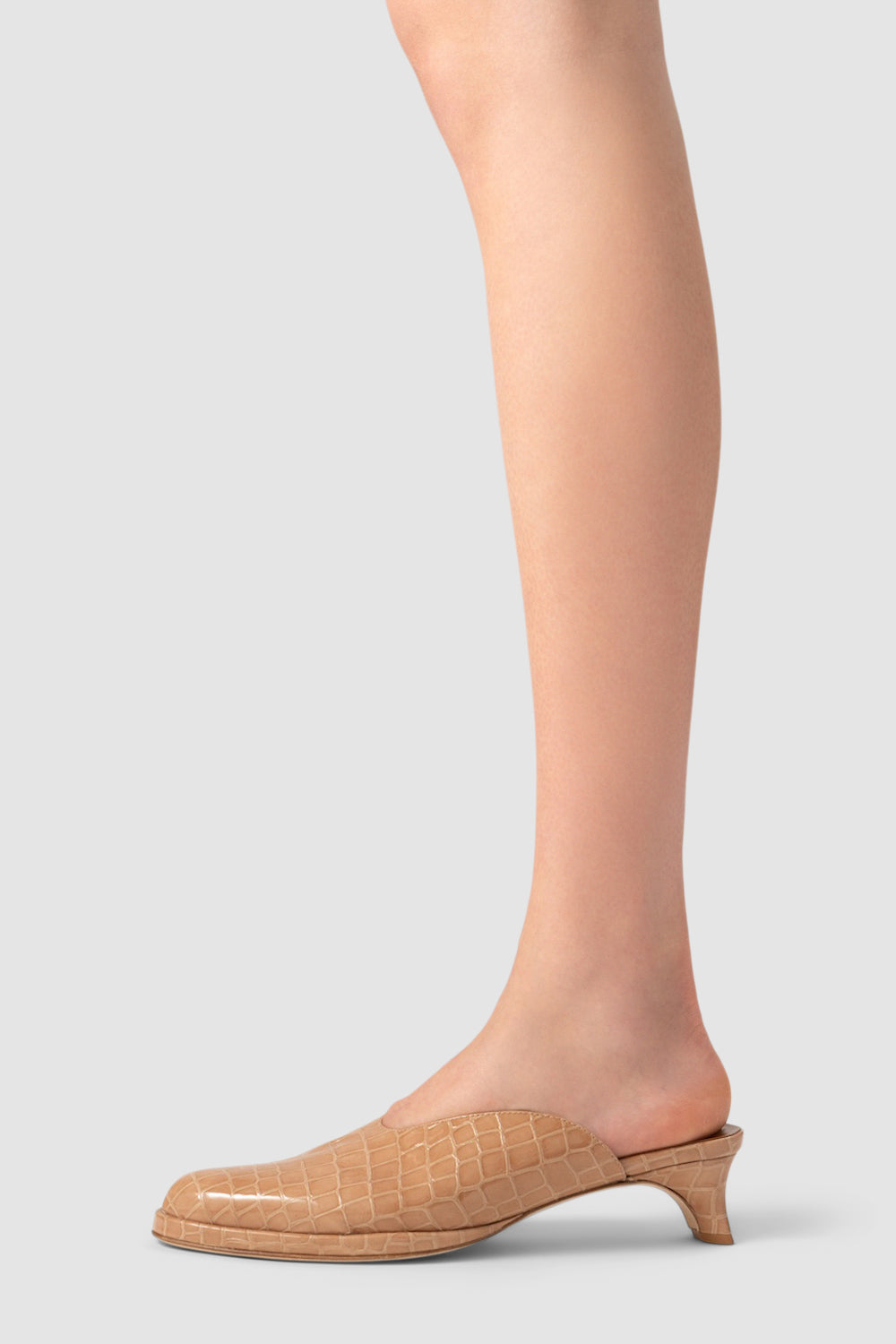 Babylady Light Tan Croco Embossed Leather Slip-On Mule