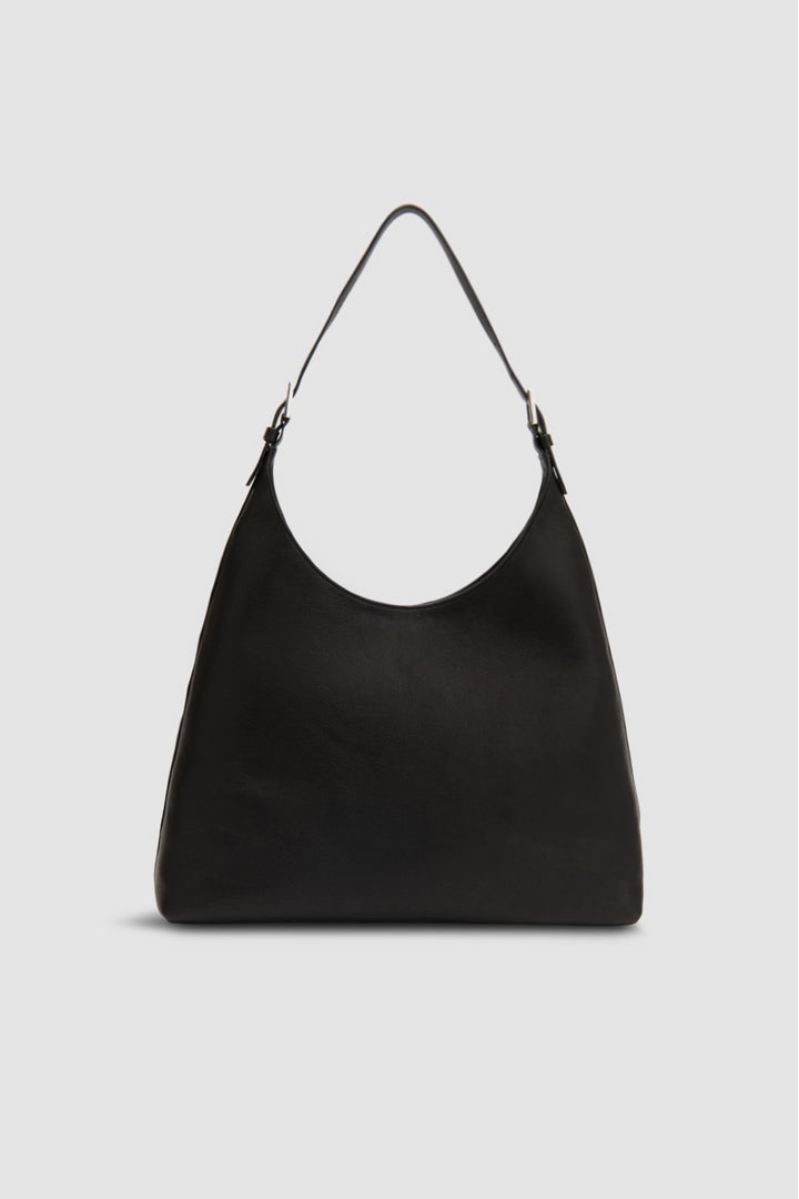 Camryn Black Washed Leather Shoulder Bag