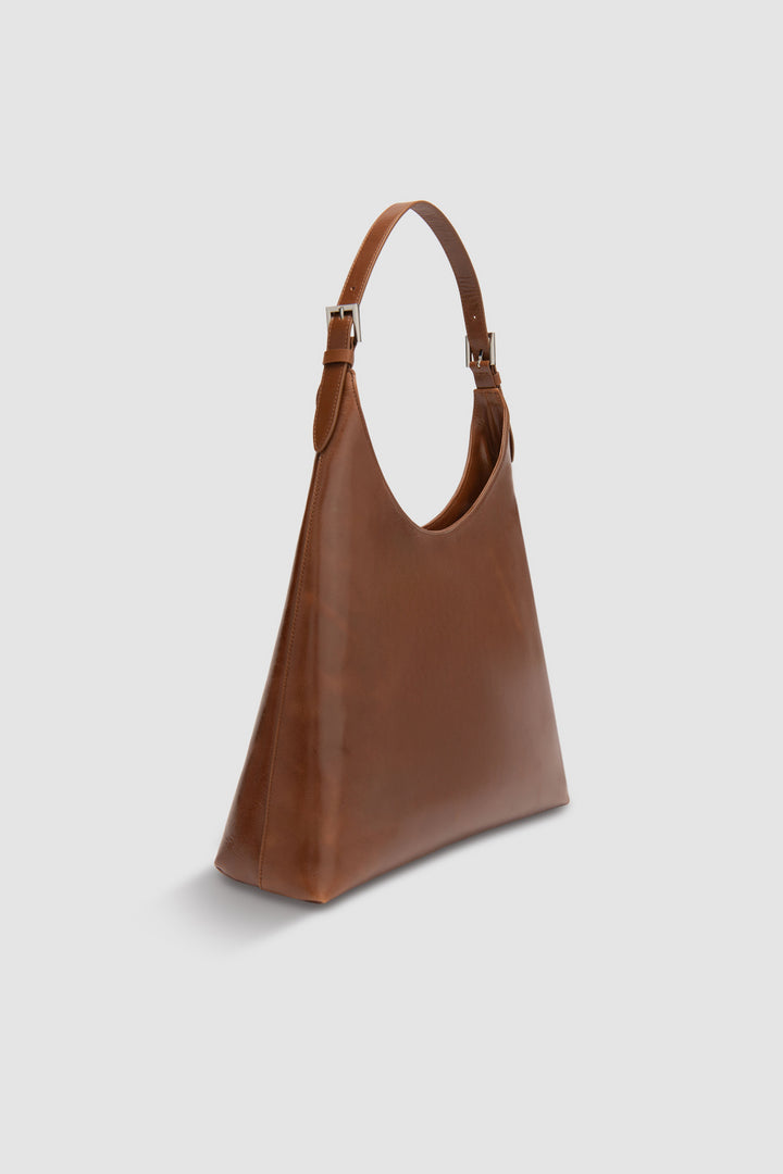 Camryn Tan Distressed Leather Shoulder Bag