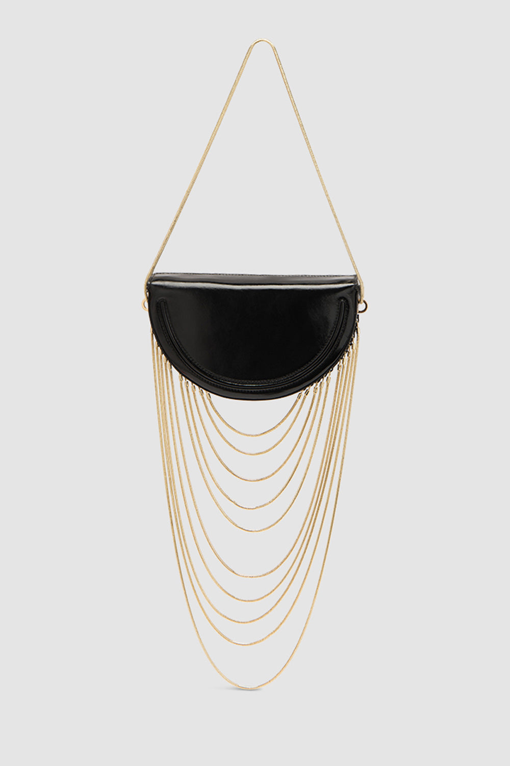 Chime Black Glossy Textured Leather Shoulder Bag