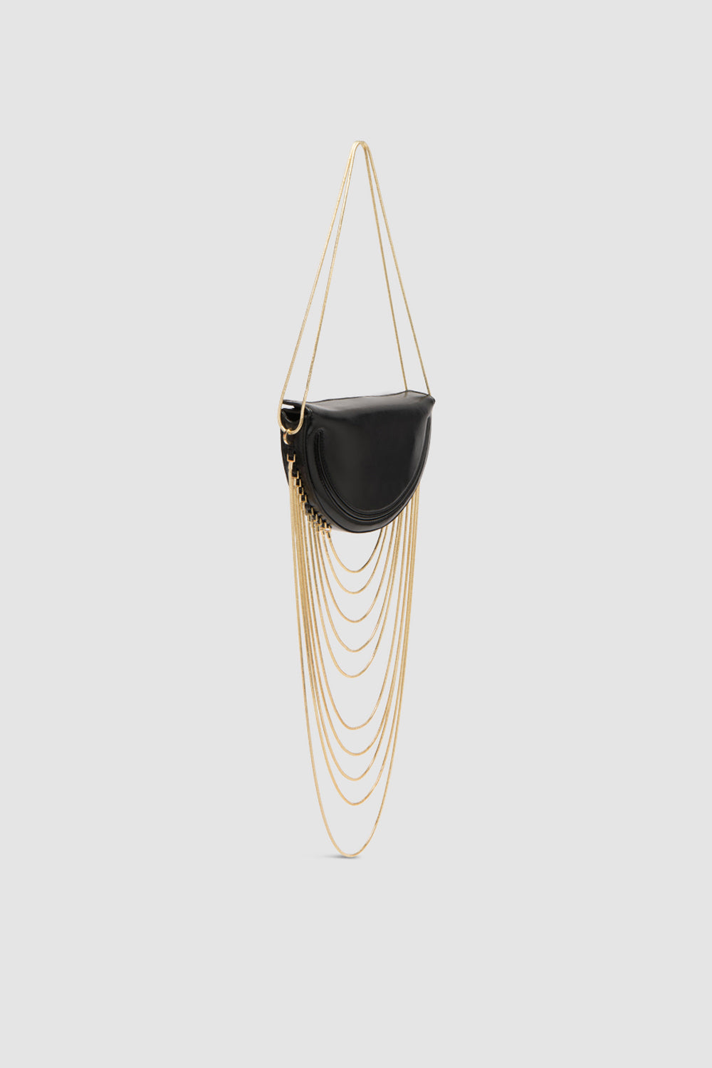 Chime Black Glossy Textured Leather Shoulder Bag