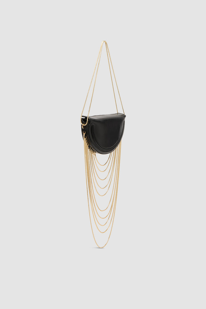 Chime Black Glossy Textured Leather Shoulder Bag