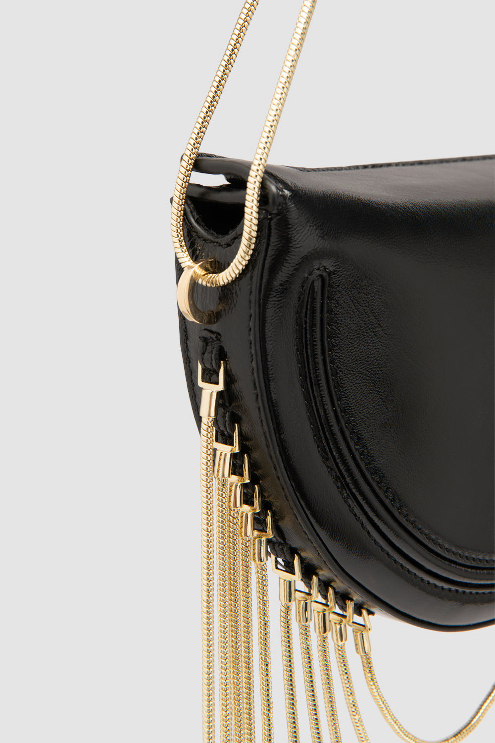 Chime Black Glossy Textured Leather Shoulder Bag