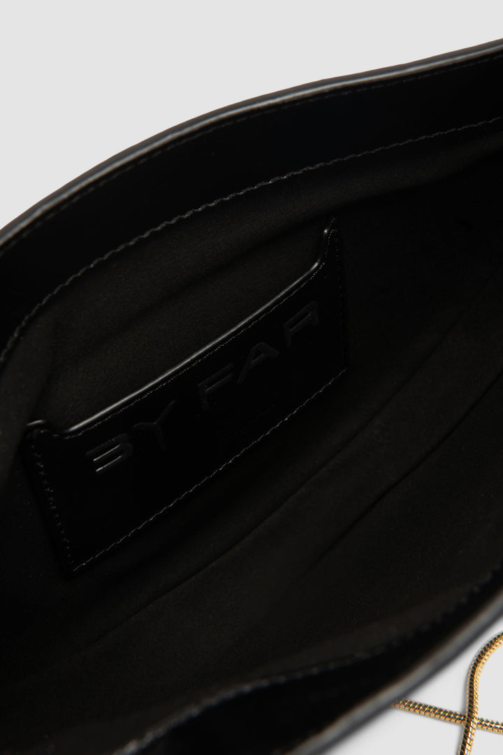 Chime Black Glossy Textured Leather Shoulder Bag