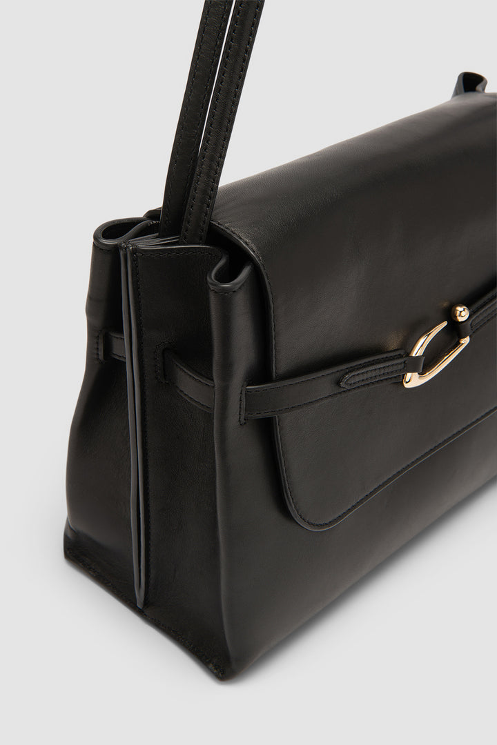 Cora Black Nappa Leather Shoulder Bag