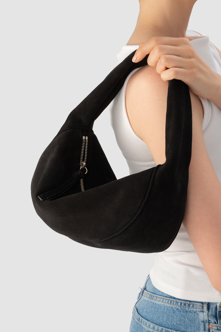 Cush Black Suede Leather Shoulder Bag