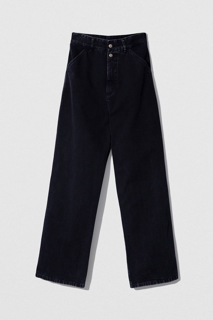 D DENIM WIDE TROUSER BLACK WASH COTTON