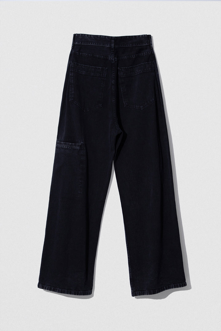 D DENIM WIDE TROUSER BLACK WASH COTTON