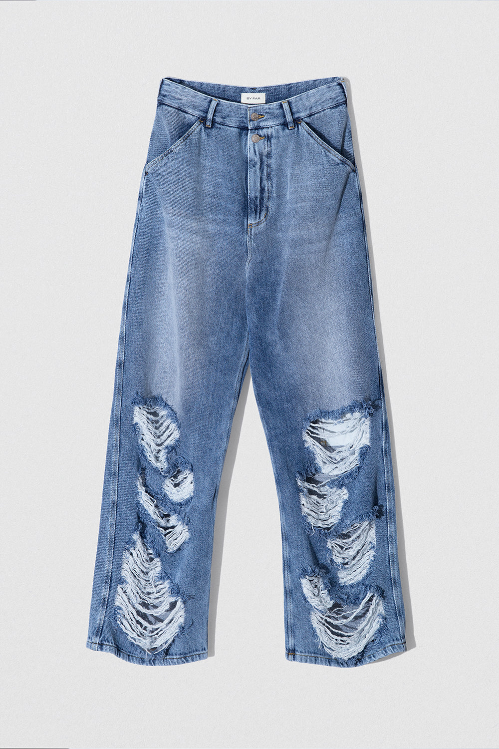 D DENIM WIDE TROUSER STONE WASH DISTRESSED COTTON