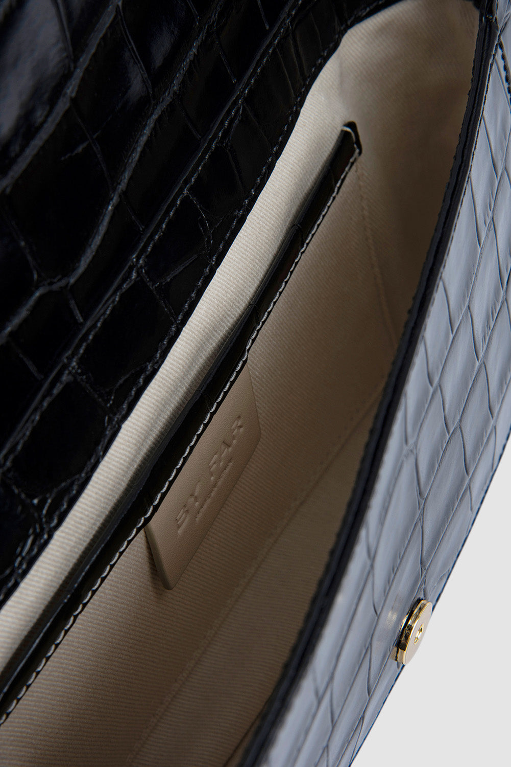 Miranda Black Croco Embossed Leather Shoulder Bag