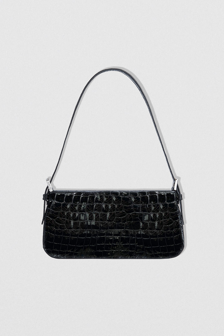 DULCE BLACK GLOSSY CROCO EMBOSSED LEATHER