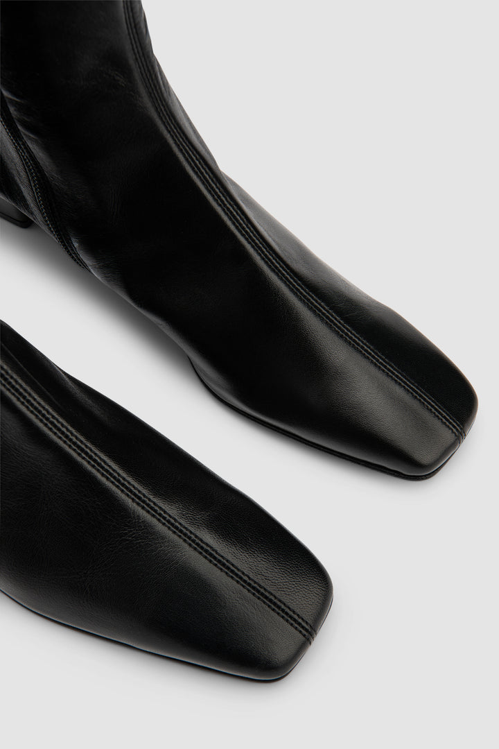 Edie Black Leather Knee-High Boot