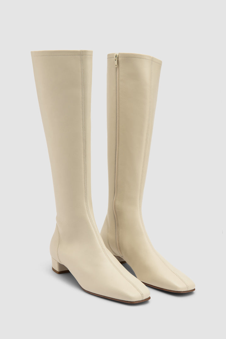 Edie Off White Leather Knee-High Boot